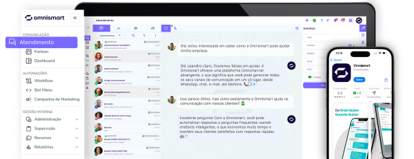 Plataforma OmniSmart exibida no computador e no celular